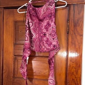 Pink Paisley tie back halter top